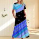 thumbnail image 1 of Puntoco Vestido Midi De Moda Para Mujer Vestido De Cuello Redondo De Manga Corta Con Dos Bolsillos En Capas Con Estampado Colorido Brillante Azul Xxl,Regalos Para Mujer Joven, 1 of 6