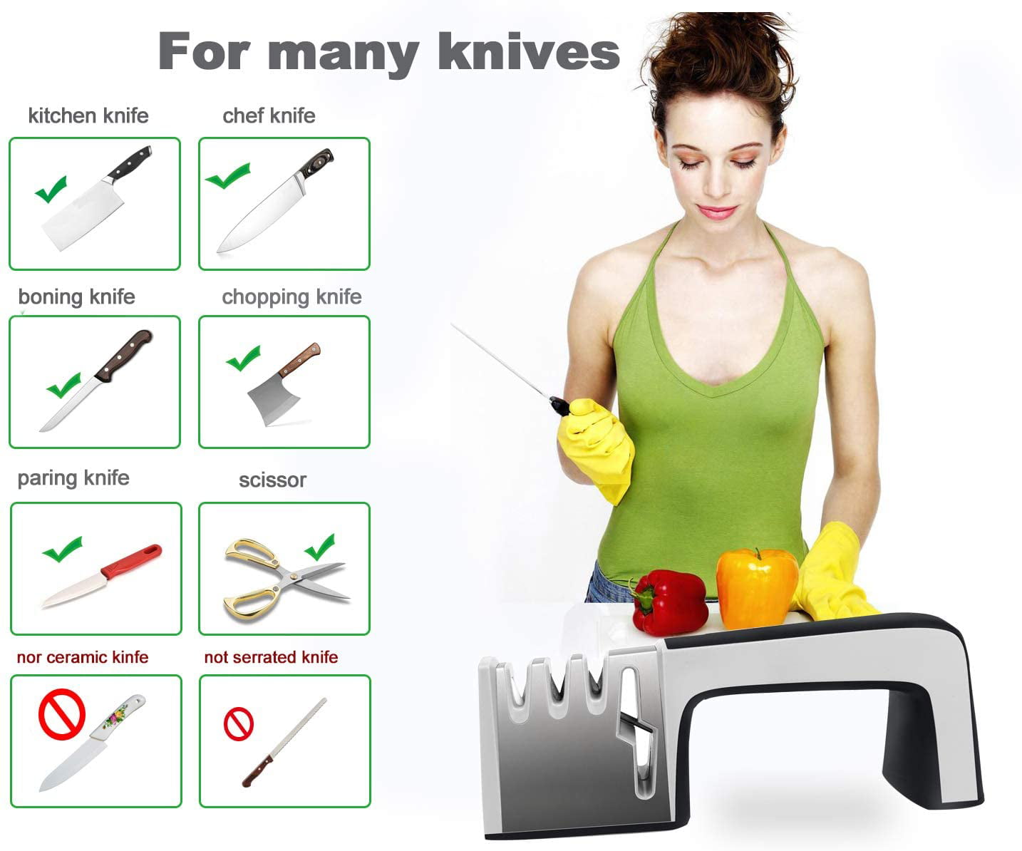  Knife Sharpeners, Best 4 in 1 Manual Kitchen Knives & Scissor  Sharpeners, 4 - Stage Knife Sharpening System with Diamond Steel, Ceramic  Stone, Ergonomic Design, Non-slip Base（Black）: Home & Kitchen