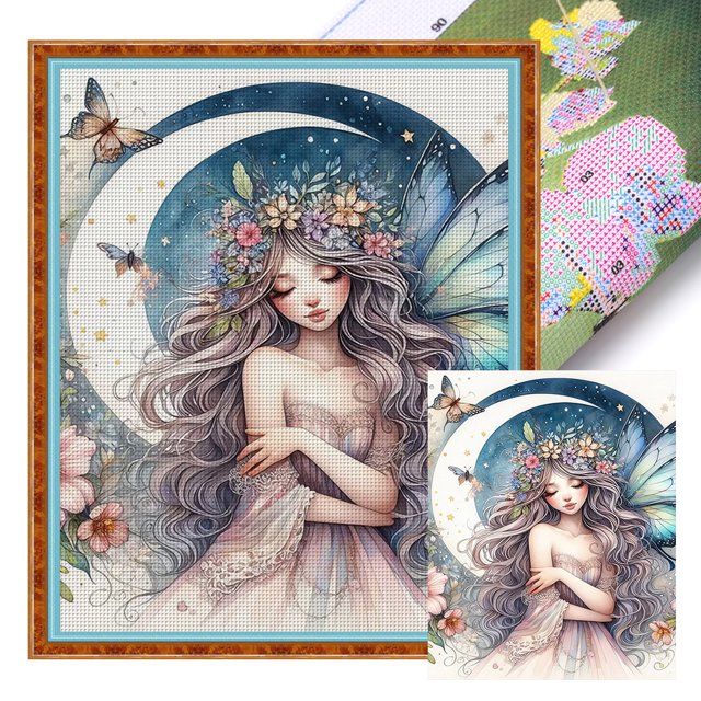 Kit Punto Cruz Hada Impreso Hilo Algodón Ecológico Bordado 11CT 40x50cm