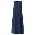 thumbnail image 4 of Women's Bohemian Style Long Sleeveless Pocket Denim Maxi Dress - Round Neck, Loose Fit, Spacious Pockets, Comfortable for Warm Weather, Multiple Sizes, 4 of 5
