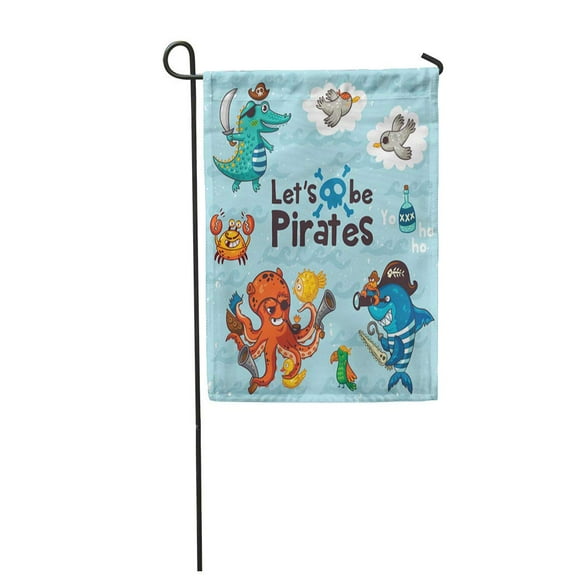 NUDECOR Let is Be Pirates Sweet with Crocodile Octopus Shark Crab Seagulls Parrot and Bo Garden Flag Decorative Flag House Banner 28x40 inch