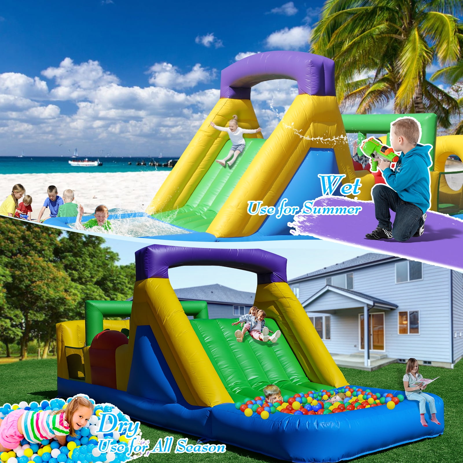 Relunch 22 ft Commercial PVC Inflatable Bounce House Obstacle Course with Water Slides & Blower for Kids Outdoor Party 22x8x8.2FT