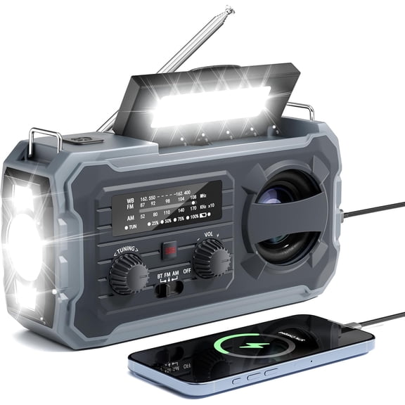 Emergency Radio Hand Crank Solar, 4000mAh Emergency Weather Radio Hand Crank Solar Radios with NOAA/AM/FM, Thermal Blanket, Survival Bracelet, for Home & Outdoor