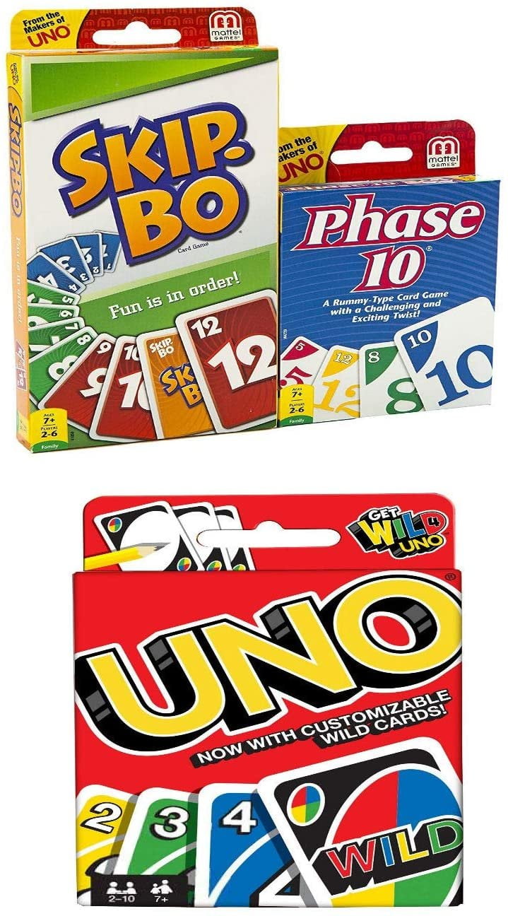 Mattel Card Game Set Skip Bo, Uno & Phase 10