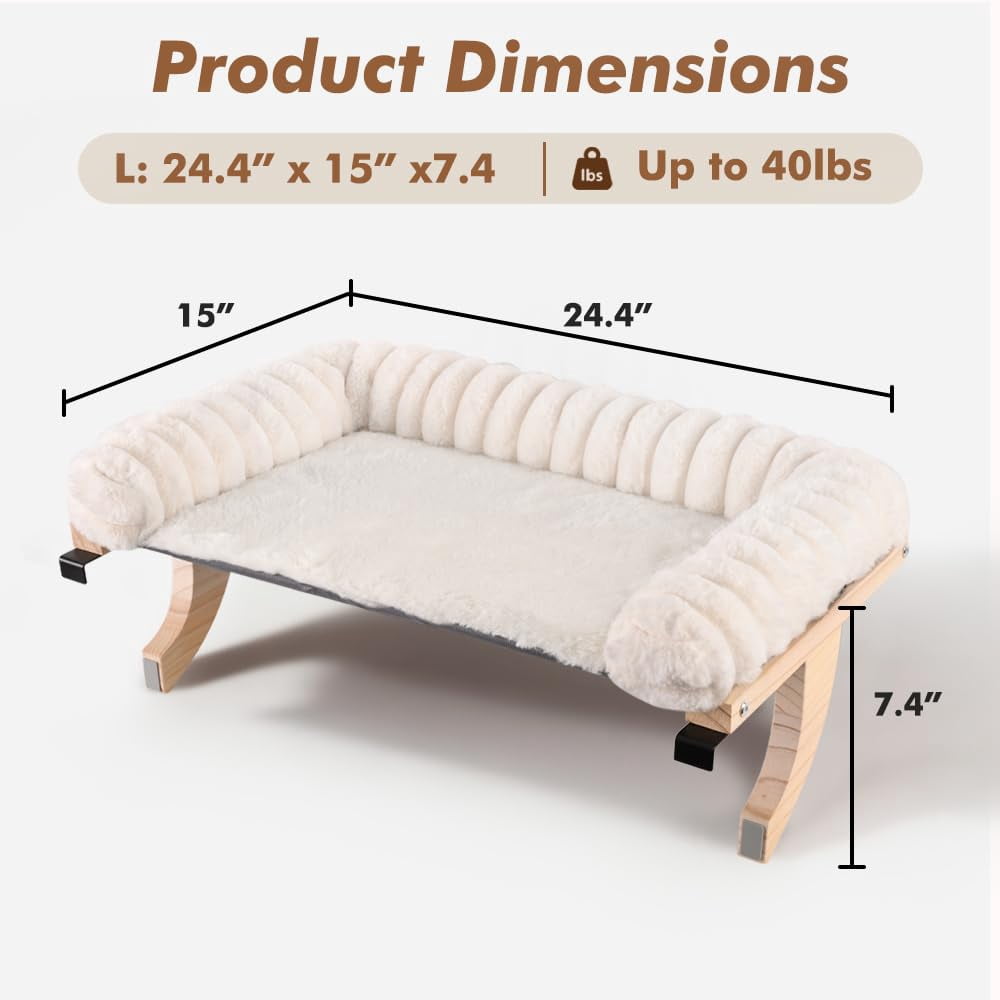 Cloud-soft Cat Window Sill Perch With Zipper Designed Cushioned Bed  Supportive Seat Solid Wood & Sturdy Metal Frame Pet Hammock For Large Cats (large White)