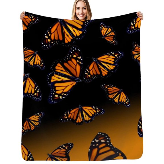 orange monarch butterflys Flannel Blankets Soft Throw Blanket Winter Travel Office Outdoor Bedspread