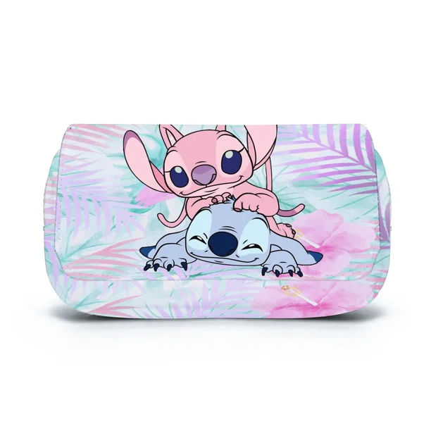 Estuche para lápices con solapa y estampado completo de Stitch, estuche para lápices, bolso escolar para estudiantes de primaria y secundaria, mochila de dibujos animados