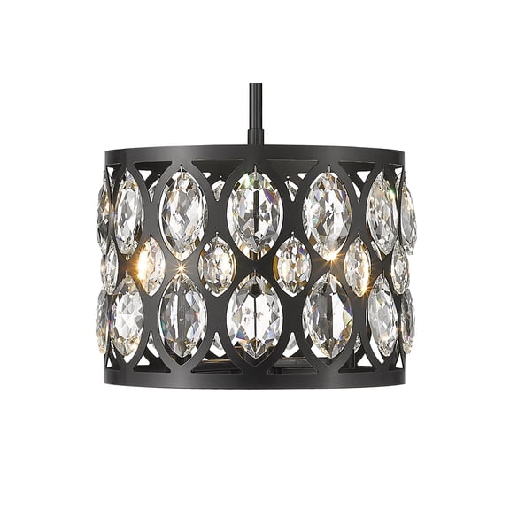 Z-Lite Dealey 3 Light 11" Round Clear Crystal Steel Chandelier in Matte Black
