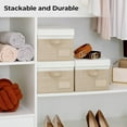 thumbnail image 2 of Storage Basket with Lid, Linen Fabric Storage Bins with Label, Decorative Storage Boxes, Clothes Storage and Organization, Memory Keepsake Box, 3-Pack, Khaki&Ivory, 2 of 4