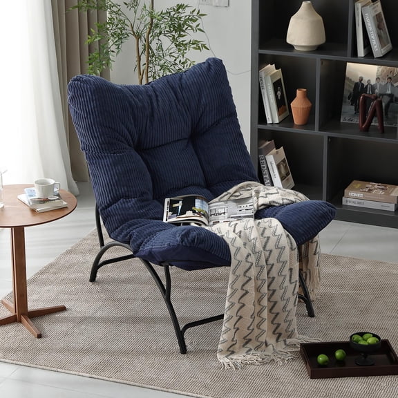 Corduroy Accent Lounge Chair With Metal Frame, Thick Cushion Recliner for