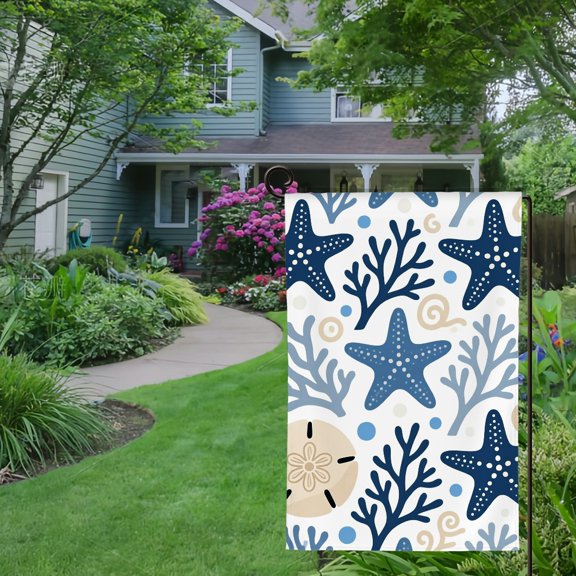 RKSupls Spring Summer Garden Flag Double Sided Starfish Seashell Linen Welcome Yard House Outside Outdoor Decoration,12*18 inch