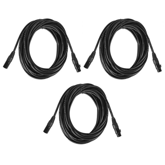 (3) Rockville RCXFM30E-B 30 Foot Female to Male XLR Mic Cables Black 100% Copper