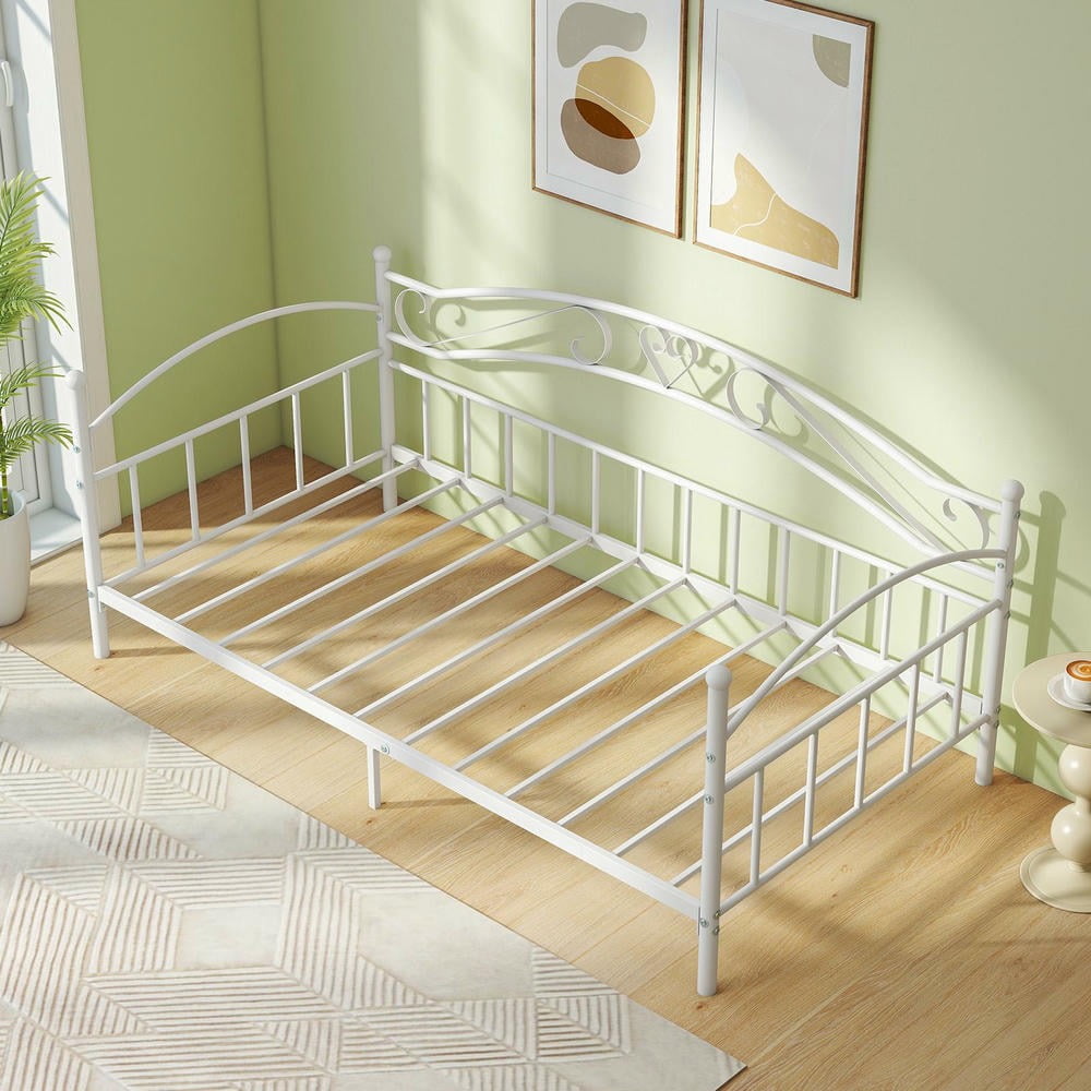 Barara King Twin Size Metal Bedroom Trundle Bed Frame with Headboard, Bed Platform Frame for Bedroom, Apartment, White