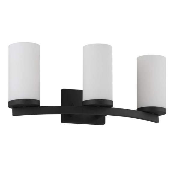 Breckham 3-Light Vanity Black with Curved Bar and Frosted Glass