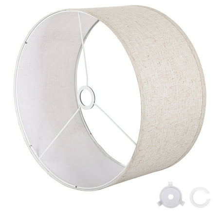 outon large drum lamp shades for floor lamps, 16" top x 16" bottom x 9" high, easy to assemble, replacement linen lampshades for table lamps & bedside lamps (1.65" spider), beige