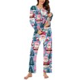 thumbnail image 3 of qolati Christmas Pajamas for Women Set 2 Piece Lounge Outfits Cute Santa Claus Print Long Sleeve Half Button Henley Pleated Sleepwear Long Pant Pjs Sets Purple XXXL, 3 of 5