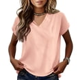 thumbnail image 2 of Relaxed V Neck Top with Short Sleeves and Soft Drapey Fabric for Women Who Want Effortless Style from Spring to Fall Pink XXL, 2 of 5