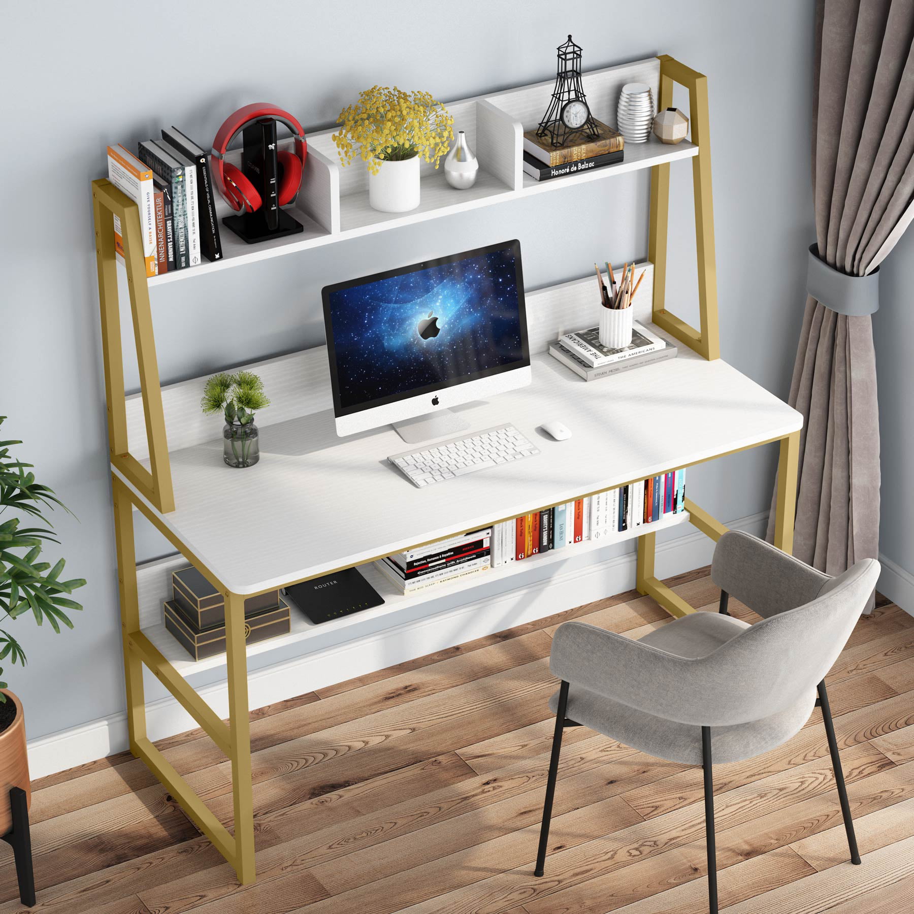 Computer Study Desk Laptop Table Writing Workstation W/Bookshelf Home Office New 