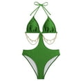 thumbnail image 4 of Swimsuits for Women High Waisted Chain Swimwear Sexy Neck Hanging Open Back Temperament Summer Solid Color Bathing Suit, 4 of 5