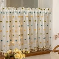 thumbnail image 3 of Faty-T Boho Pom Pom Sheer Valance Kitchen Curtains 18 Inches Long 1 Panels, Semi Sheer Rod Pocket Over Sink Cafe Curtain, Window Short Small Drapes (Green,70"x18"), 3 of 6