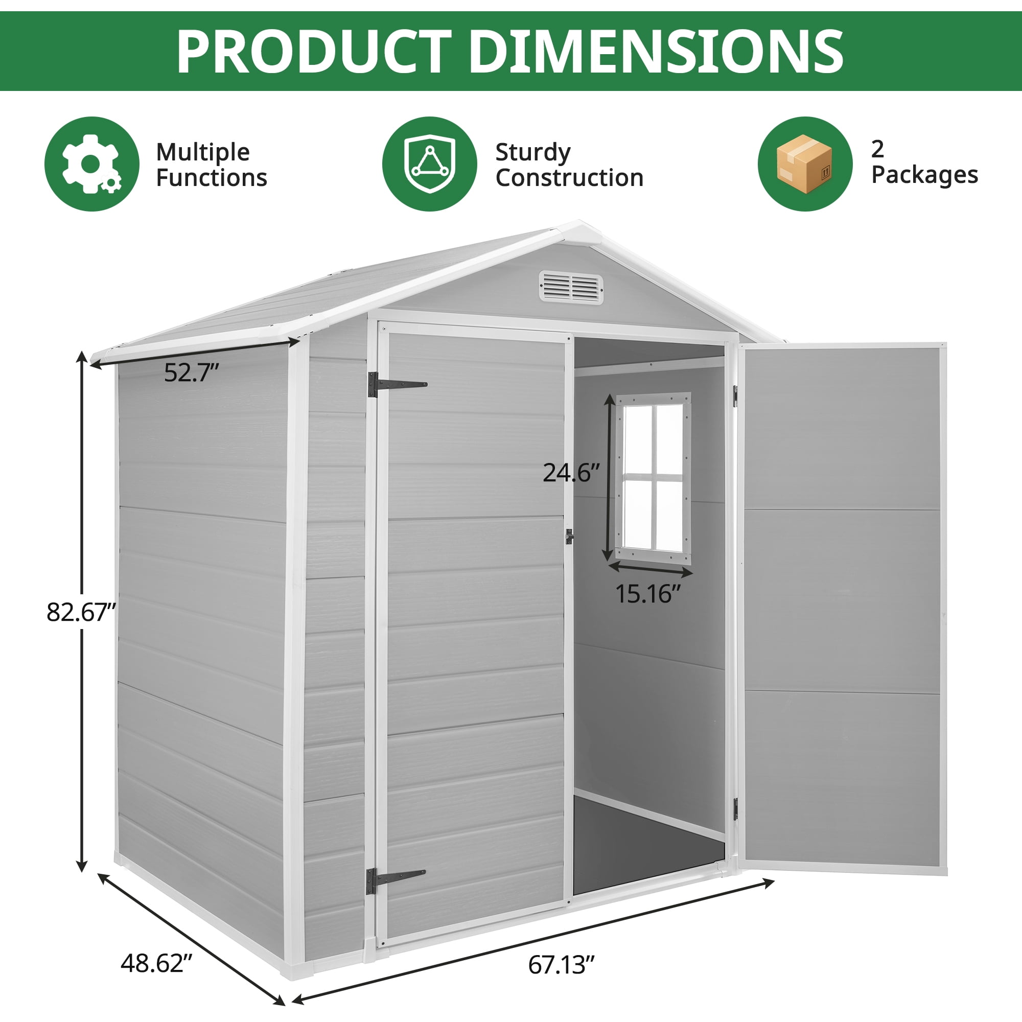 6×4.4ft Outdoor Shed & Storage, Seizeen All-Weather Plastic Sheds with Floor, Sloped Top Garden Shed with Window, Lockable Double Door Resin Patio Storage for Garage Backyard Bike Mower