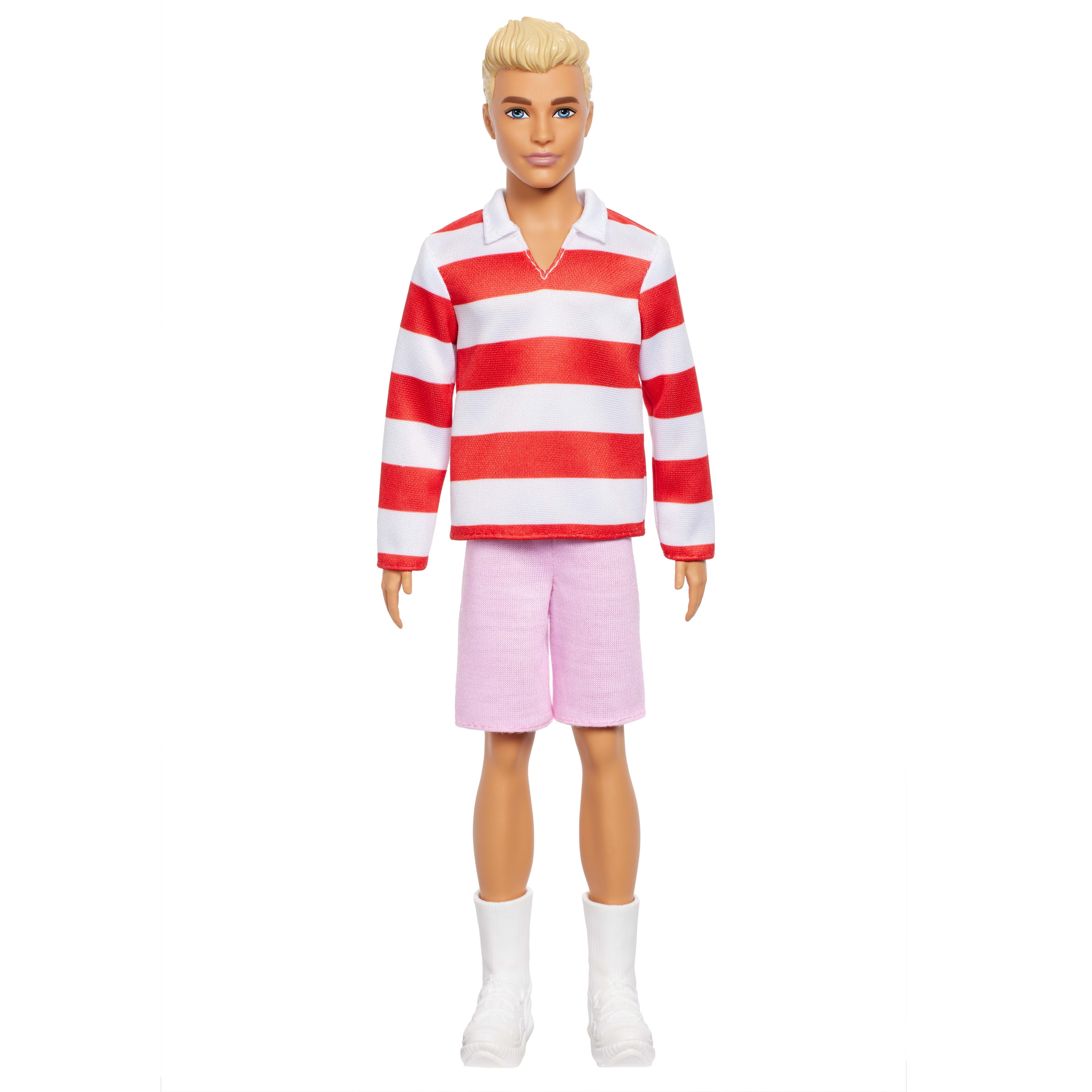 Barbie Fashionistas Ken Doll #241 in Red Striped Top and Pink Shorts with White Sneakers, Blonde