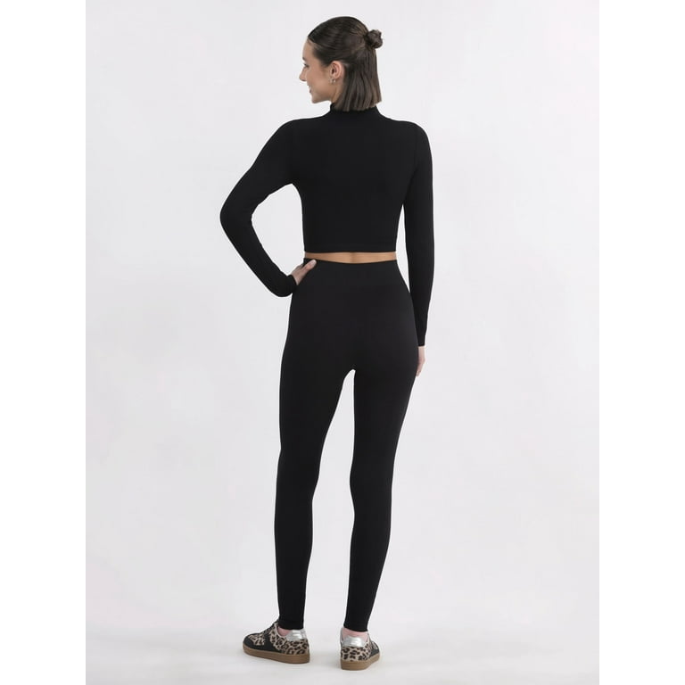 No Boundaries Seamless Half Zip Mock Neck Top and Leggings Set, 2-Piece, Women's