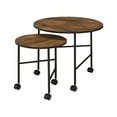 thumbnail image 2 of ACME Oblis 2-Piece Round Wooden Top Nesting Tables in Vintage Oak, 2 of 4