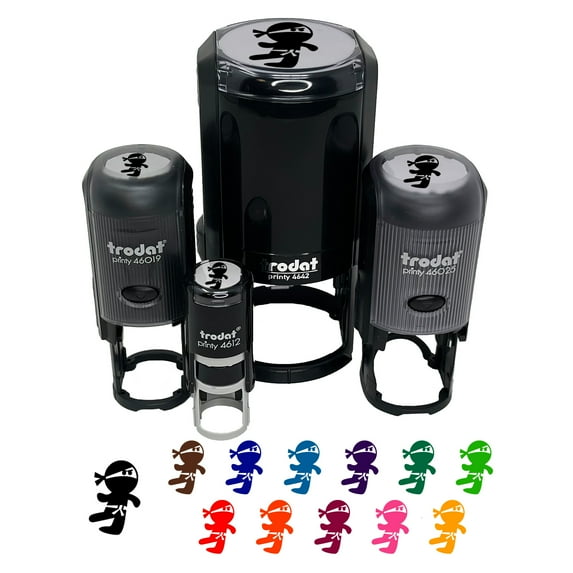 Cute Fighting Ninja Self-Inking Rubber Stamp Ink Stamper - Black Ink - Large 1-1/2 Inch