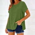 thumbnail image 5 of Women's Cotton Linen Top, Short Sleeve Round Neck Button Down Long Length Cardigan, Cute & Casual Summer Shirt for Layering, Beach Cover Up, and Vacation Wear-Blackish Green, 5 of 7
