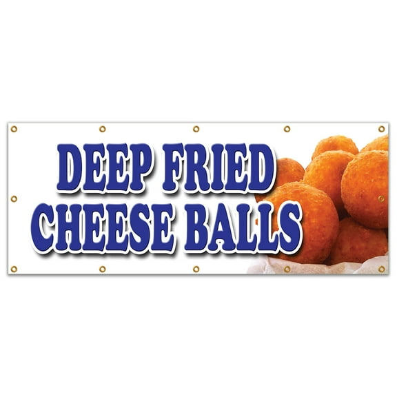 48"x120" DEEP FRIED CHEESE BALLS BANNER SIGN beer battered on a stick cheddar