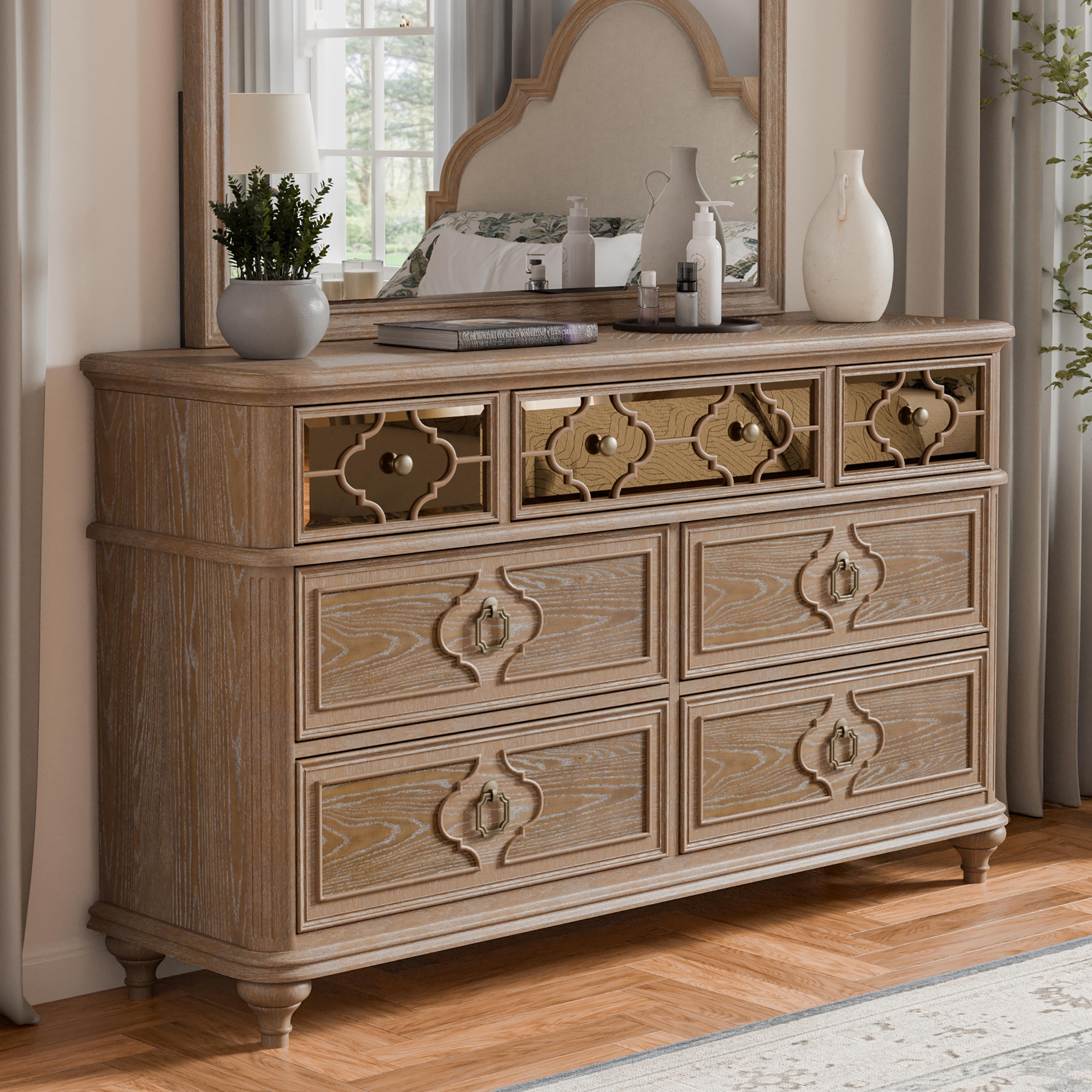 Furniture of America Jares Adult Transitional 7-Drawer Dresser, Rustic Oak