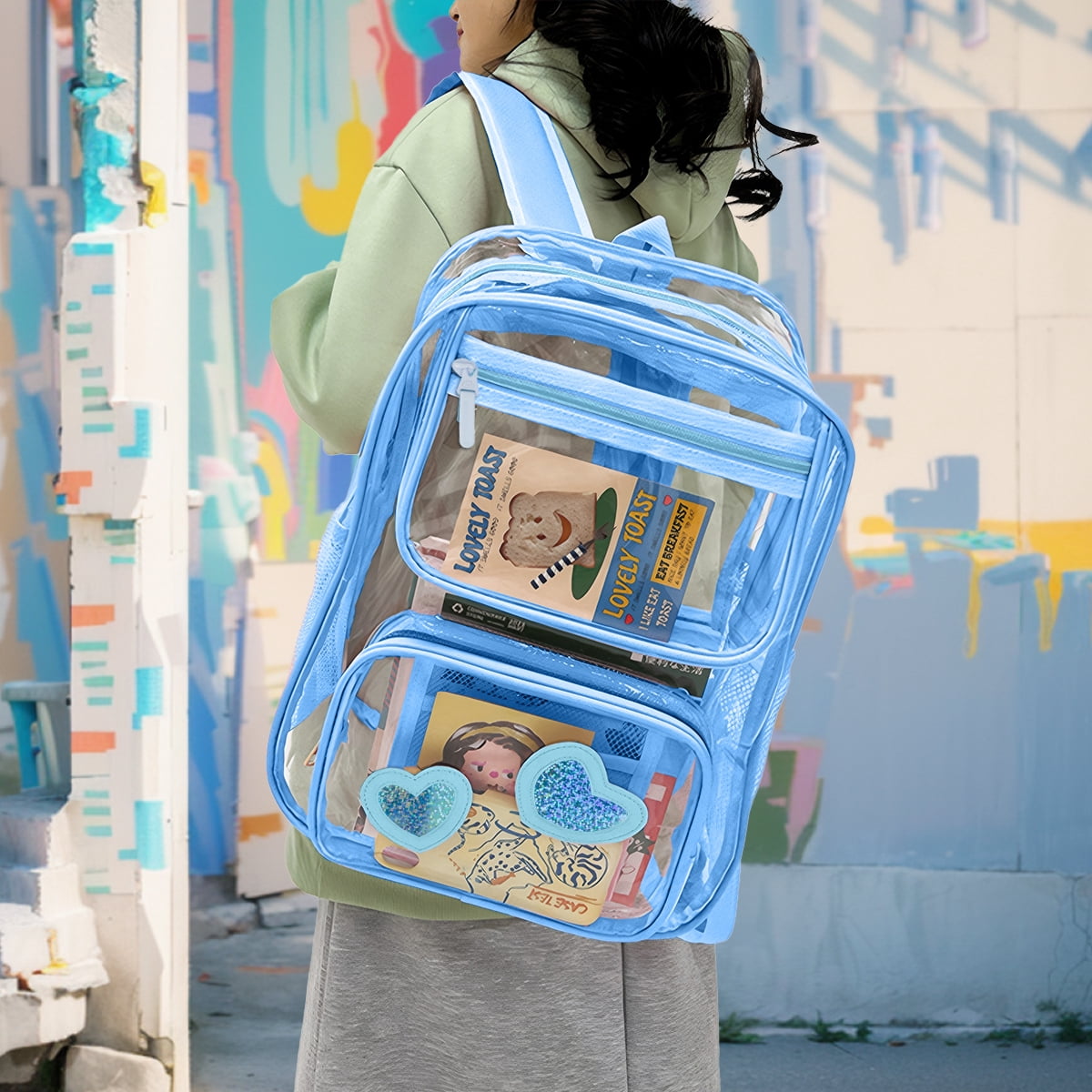 DAKIMOE Clear Backpack Heavy Duty Stadium Approved School Cute Transparent Backpacks Clear Bag Travel