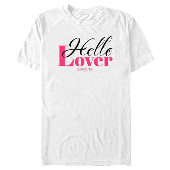 Men's Sex and the City Carrie Hello Lover Cursive Graphic Tee White 2X Large