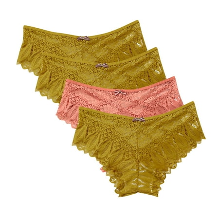 Women s Cotton Underwear 4pc Womens Underwear Lace Panties for Women Lightweight Lace Briefs Low Waist Thong Plus Size Ladies Underpants Thongs Compression Underwear Women Yellow L