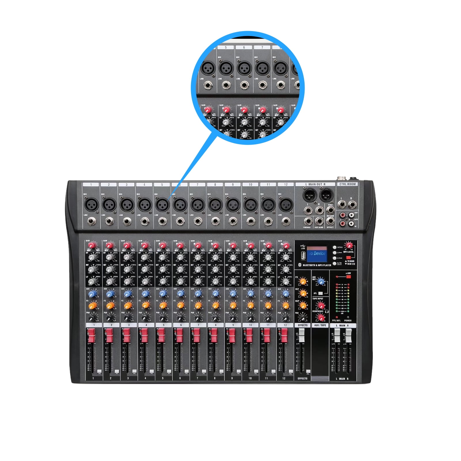Koomaha 12 Channel Mixing Console Live Studio Audio Mixer USB Bluetooth 110V-220V