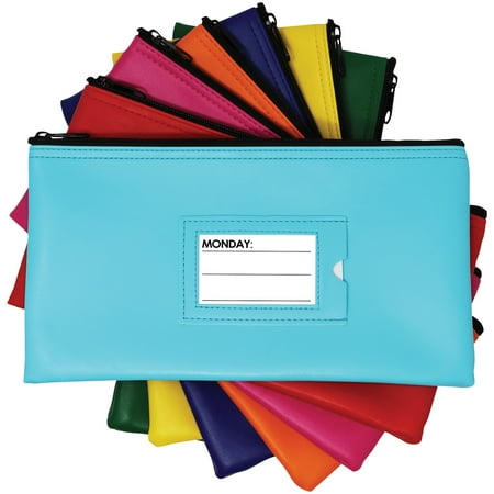 Nadex Coins NDS9-1222 Vinyl 7-Day Pack of Zippered Bank Deposit Cash and Coin Bags with Card Window (Neon colors)