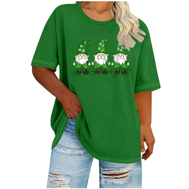 Elvqul Chandails de Mode pour Femmes Col Rond T-Shirts de la Saint-Patrick Manches Courtes Graphique Fête Vert Chandail à Enfiler Hauts pour Dames