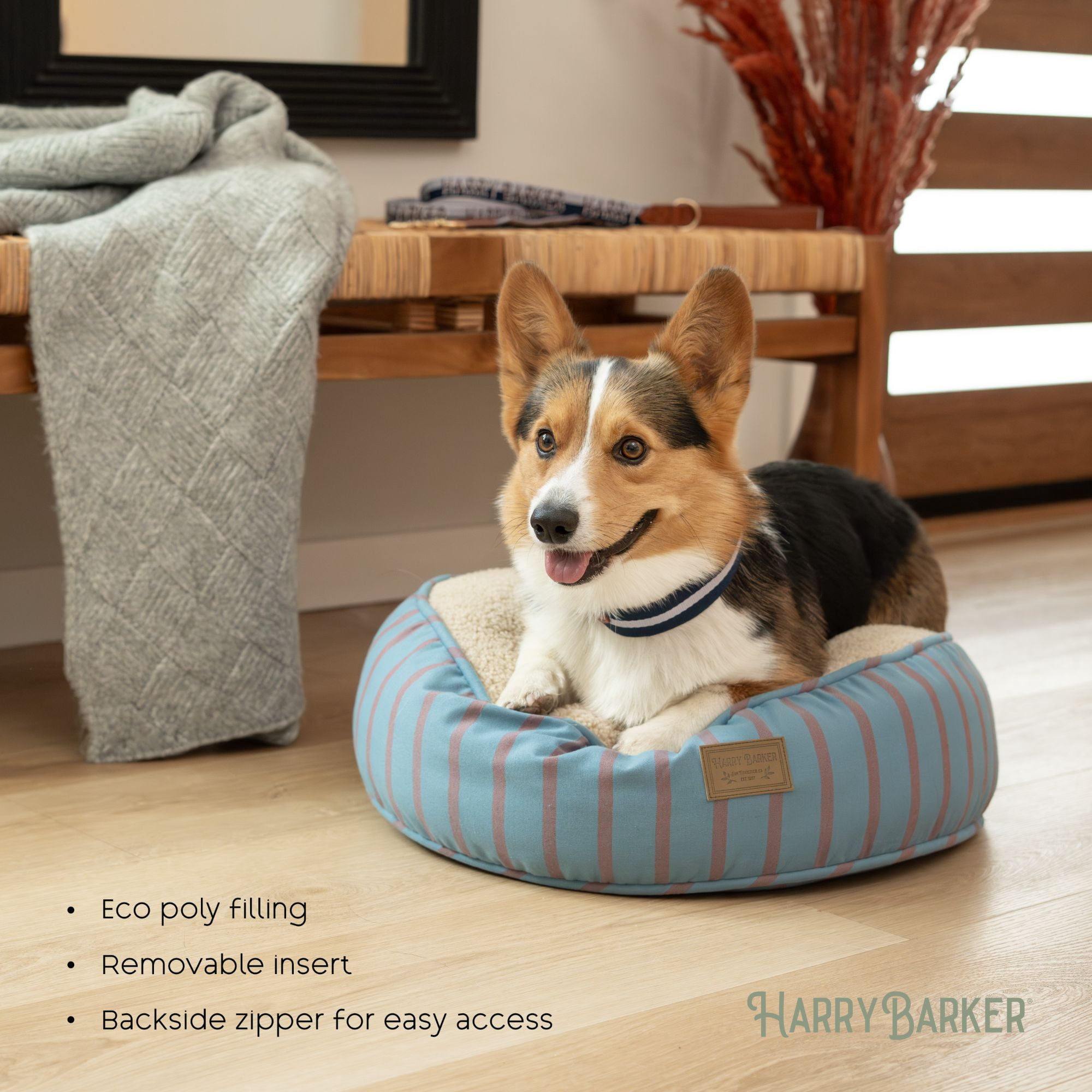 Harry Barker Blue Stripped Sherpa Pouf Bed, One Size