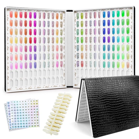 216 Couleurs Présentoir à Ongles, Livre de Vernis Gel UV avec 240 Pcs Faux Ongles, Livre de Conception d'Ongles pour Salon de Manucure, Livre d'Échantillons d'Ongles pour Pratique des Ongles