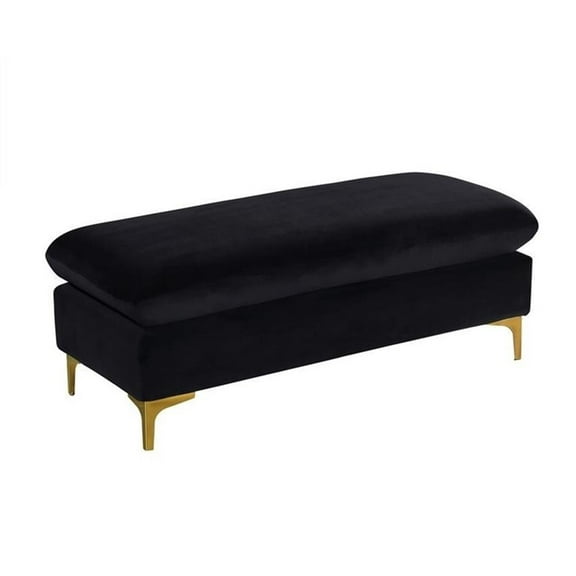 Maklaine Contemporary Upholstery Black Velvet Ottoman