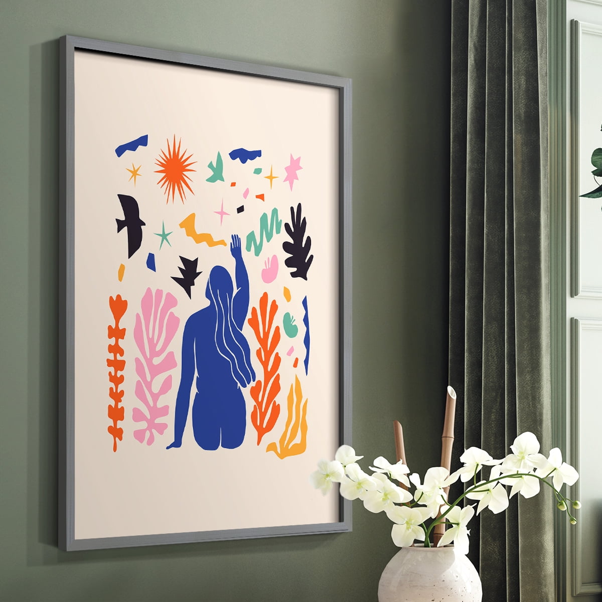 Matisse CDXLVI in Gray Solid Wood Framed Print No Nail Hanging