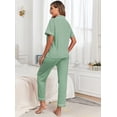 thumbnail image 4 of EA'S SECRET Womens 100% Cotton Pajamas Set Short Sleeve & Long Pants Pjs Set Button Down Sleepwear with Pockets(Sage Green,2XL), 4 of 8