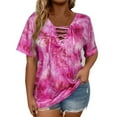 thumbnail image 4 of QUNYINEY Tie Dye Shirts for Women Trendy Short Sleeve Casual Plus Size Tops Drawstring Loose Pullover V Neck Graphic Tees, 4 of 4