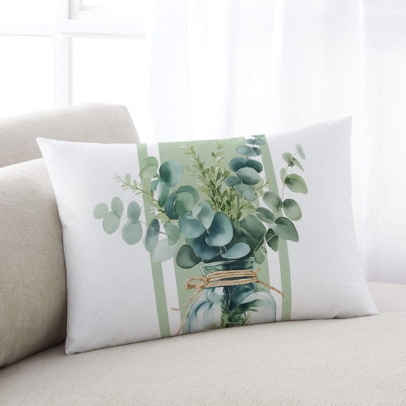 Sage Green Eucalyptus Leaves Pillow Covers 20x26 Inch Standard Size, Farmhouse Stripe Botanical Decorative Pillowcase with Zipper, Microfiber Breathable Pillowcases for Sofa Bed Living Room