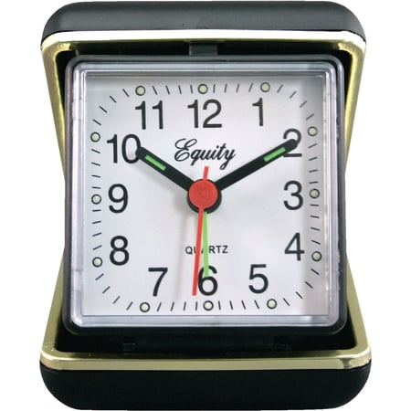DESIGNICE Black Case Quartz Analog Clamshell Travel Alarm Clock Analog Alarm Clock