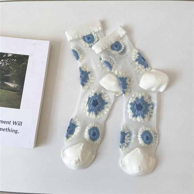 Chaussettes Femmes Filles Chaussettes Dentelle Maille Mi-Mollet Chaussettes Transparentes Transparentes Chaussette de Robe Fine Nylon Chaussette d'Été Chaussettes de Sport