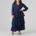 thumbnail image 2 of Robe Smockée à Volants Superposés Col en V Manches Longues Automne pour Femmes, 2 of 7