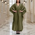 thumbnail image 6 of Uootdi Women's Satin Kaftan Dress V Neck Flowy Maxi Dress Loose Fit Evening Gown Elegant Party Wear Caftan Plus Size Cover Up Trendy Boho Beach Dress Multiple Solid Colors for Special Occasions, 6 of 7
