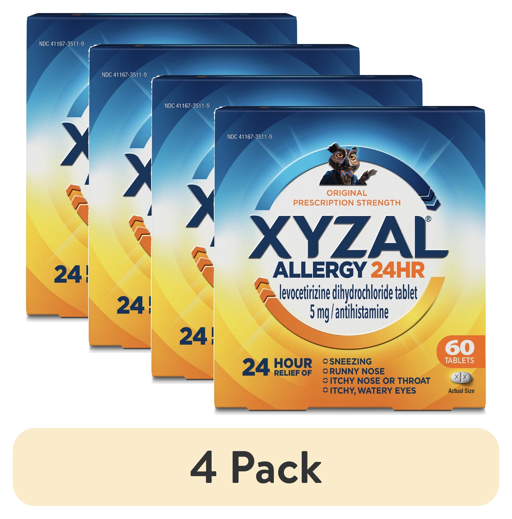 (4 pack) Xyzal 24 Hour Allergy Relief Medicine, Original Prescription Strength Antihistamine, Levocetirizine Dihydrochloride Tablets, 5 mg, 60 Count